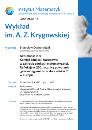 Wykład im. Anny Zofii Krygowskiej, 26 października 2023, godz. 16:00, Kraków