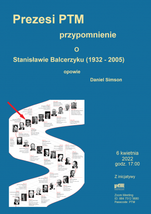 Odczyt poświęcony Profesorowi Stanisławowi Balcerzykowi (1932-2005), 6 kwietnia 2022, godz. 17:00, Warszawa, on-line via Zoom