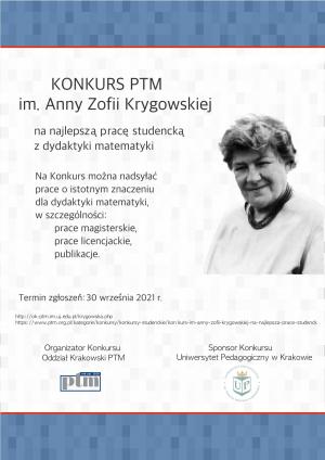 Edycja 2021 Konkursu PTM im. Anny Zofii Krygowskiej na najlepszą pracę studencką z dydaktyki matematyki rozstrzygnięta