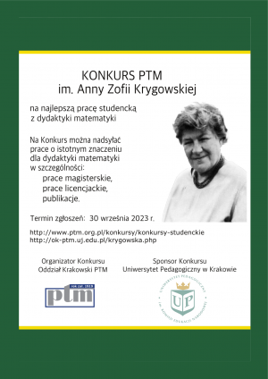 Edycja 2023 Konkursu PTM im. Anny Zofii Krygowskiej na najlepszą pracę studencką z dydaktyki matematyki rozstrzygnięta